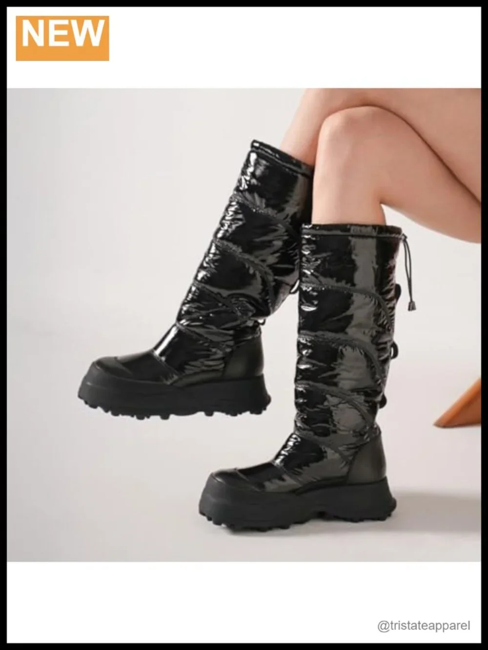 Women's Waterproof Leather Knee High Winter Snow Boots, Round Toe Platform